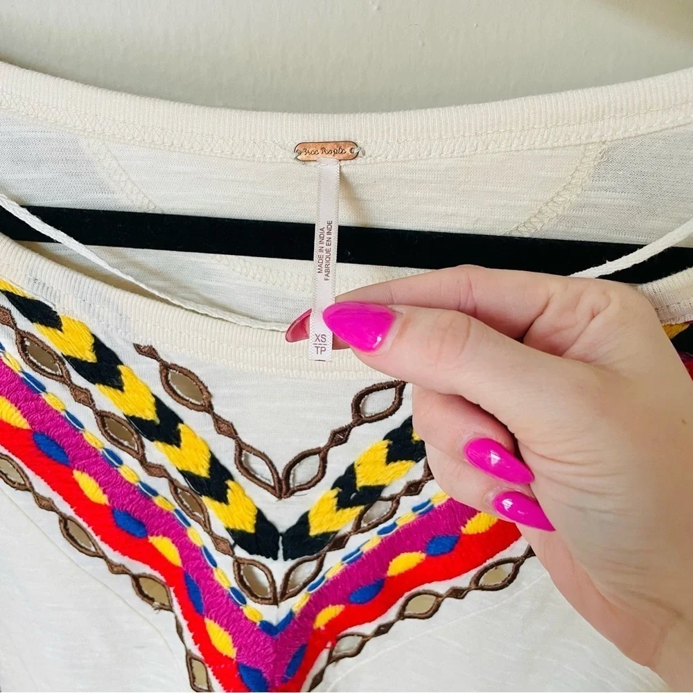 Free People Boho Embroidered Long Sleeve Hand Me Down Top